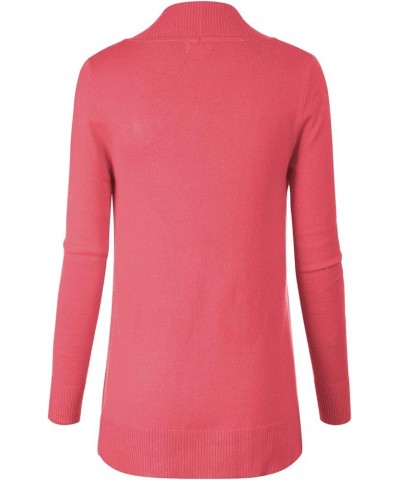 Women's Open Front Long Sleeve Classic Knit Cardigan Pink Coral $11.07 Sweaters