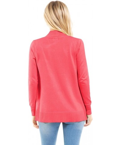 Women's Open Front Long Sleeve Classic Knit Cardigan Pink Coral $11.07 Sweaters