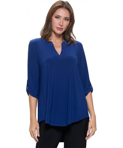 Women's HIT Notch Neck Rolled Sleeve Top Navy $25.99 T-Shirts