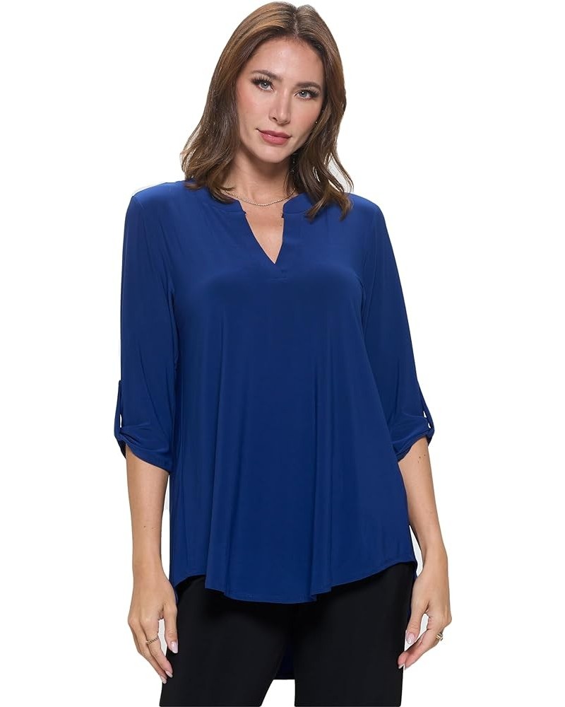 Women's HIT Notch Neck Rolled Sleeve Top Navy $25.99 T-Shirts