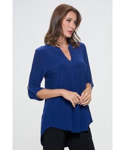 Women's HIT Notch Neck Rolled Sleeve Top Navy $25.99 T-Shirts