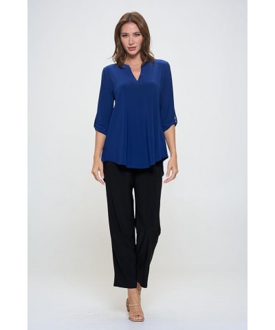 Women's HIT Notch Neck Rolled Sleeve Top Navy $25.99 T-Shirts