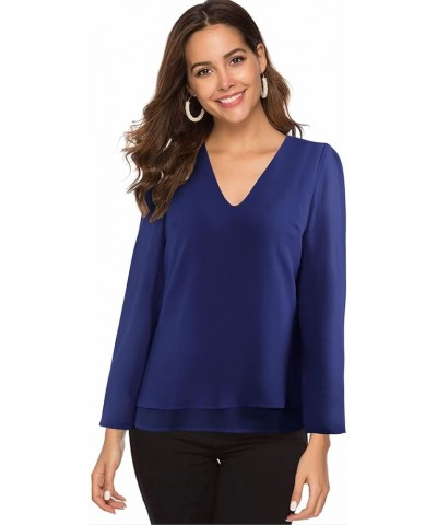 Women's Summer V Neck Cap Sleeve Chiffon Casual Flowy Blouse Shirts Tee Dark Blue 1 $12.25 Tanks