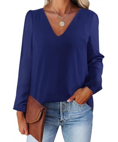 Women's Summer V Neck Cap Sleeve Chiffon Casual Flowy Blouse Shirts Tee Dark Blue 1 $12.25 Tanks