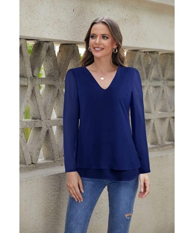 Women's Summer V Neck Cap Sleeve Chiffon Casual Flowy Blouse Shirts Tee Dark Blue 1 $12.25 Tanks