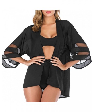 Womens Floral Kimono Cover Ups Short Sleeve Kimono Cardigans Casual Shawl Cardigan Loose Open Front Kimono Tops A01 Black $10...