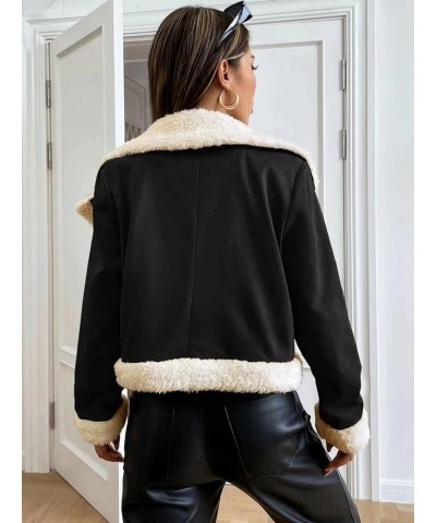 Women's 2023 Autumn And Winter Casual Jackets Coat Zipper Lapel Teddy Lined Open Front Suedette Jacket Black and White $25.87...