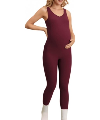 Maternity Romper Pregnancy Shapewear Knit Sleeveless Jumpsuit Wine Red $13.95 Jumpsuits