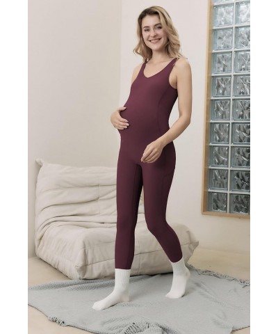 Maternity Romper Pregnancy Shapewear Knit Sleeveless Jumpsuit Wine Red $13.95 Jumpsuits