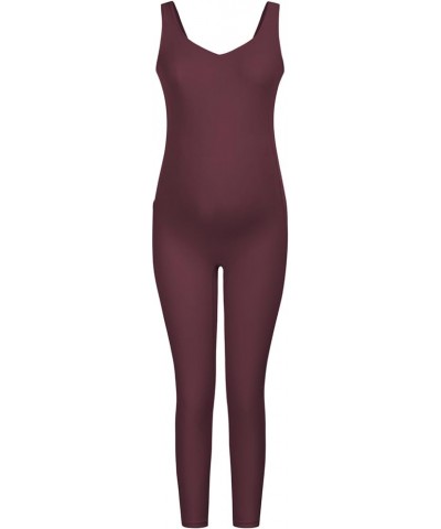 Maternity Romper Pregnancy Shapewear Knit Sleeveless Jumpsuit Wine Red $13.95 Jumpsuits