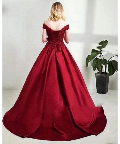 Off Shoulder Prom Dresses Long Ball Gown Quinceanera Satin Lace Formal Evening Gowns with Pockets 2024 Black $41.15 Dresses