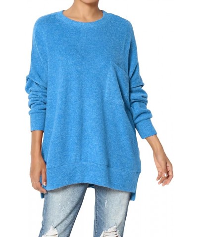 Women's Cozy Loose Chest Pocket Long Sleeve Melange Color Knit Pullover Sweater Blushed Ocean Blue $17.04 Sweaters