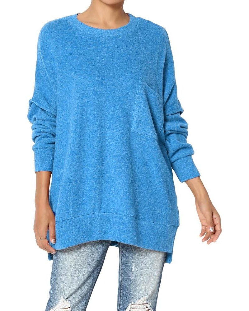 Women's Cozy Loose Chest Pocket Long Sleeve Melange Color Knit Pullover Sweater Blushed Ocean Blue $17.04 Sweaters