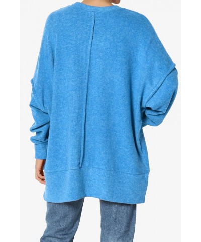 Women's Cozy Loose Chest Pocket Long Sleeve Melange Color Knit Pullover Sweater Blushed Ocean Blue $17.04 Sweaters