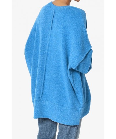 Women's Cozy Loose Chest Pocket Long Sleeve Melange Color Knit Pullover Sweater Blushed Ocean Blue $17.04 Sweaters