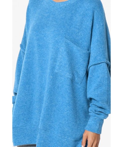 Women's Cozy Loose Chest Pocket Long Sleeve Melange Color Knit Pullover Sweater Blushed Ocean Blue $17.04 Sweaters