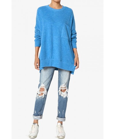 Women's Cozy Loose Chest Pocket Long Sleeve Melange Color Knit Pullover Sweater Blushed Ocean Blue $17.04 Sweaters