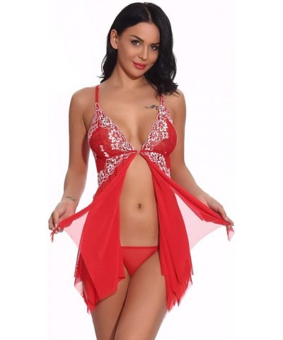 Lingerie Sets for Women Sexy Women Lingerie Lace Babydoll V Neck Sexy Sleepwear Strap Chemisev Teddy Underwear Red $3.16 Ling...