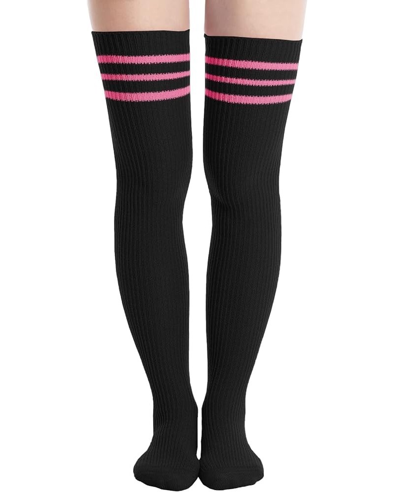 Womens Thigh High Socks, Over Knee Socks for Women, Striped Knit Long Tall Stockings, Cosplay Casual Socks… Black, Bubble Gum...