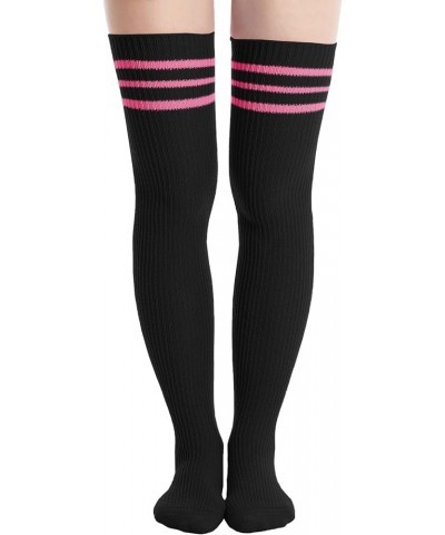 Womens Thigh High Socks, Over Knee Socks for Women, Striped Knit Long Tall Stockings, Cosplay Casual Socks… Black, Bubble Gum...