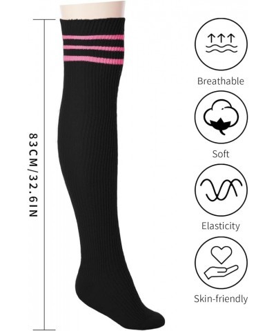 Womens Thigh High Socks, Over Knee Socks for Women, Striped Knit Long Tall Stockings, Cosplay Casual Socks… Black, Bubble Gum...