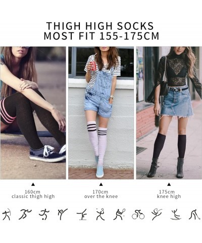 Womens Thigh High Socks, Over Knee Socks for Women, Striped Knit Long Tall Stockings, Cosplay Casual Socks… Black, Bubble Gum...