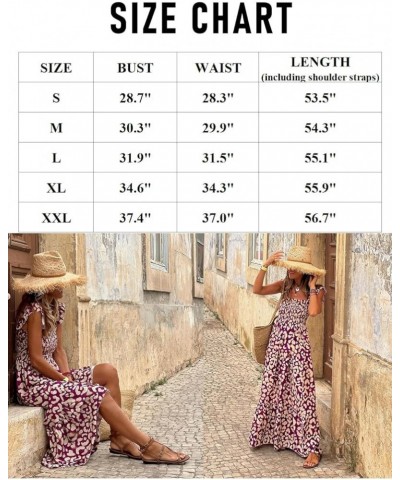 Maxi Dress for Women Summer Boho Spaghetti Strap Square Neck Ruffle Beach Sun Dress Printed White $22.00 Dresses