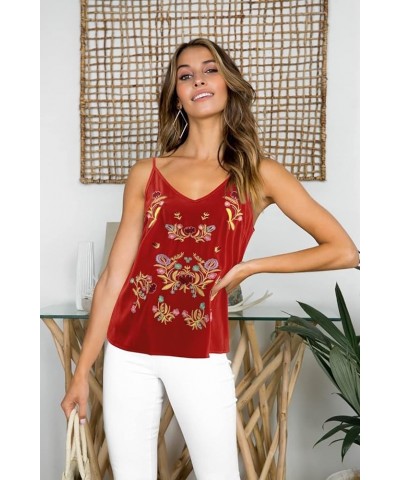 Mexican Shirt for Women Mexican Embroidered Shirts Carnival Outfit Ethnic Style Boho Floral Embroidery Long Sleeve Tops V-red...