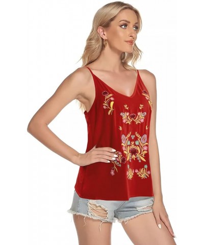 Mexican Shirt for Women Mexican Embroidered Shirts Carnival Outfit Ethnic Style Boho Floral Embroidery Long Sleeve Tops V-red...