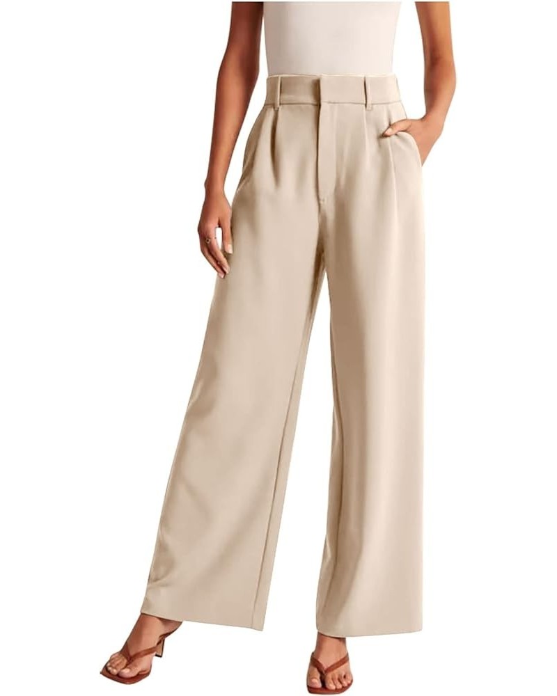Women's Wide Leg Pants Work Business Casual Pants High Waisted Dress Palazzo Flowy Trousers Office Dressy Pants A01-beige $14...