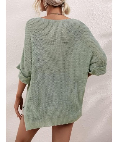 Women's Crewneck Hollow Out Tops Crochet Knit Pullover Sweater Batwing Sleeve Cover Ups 02green $19.97 Swimsuits