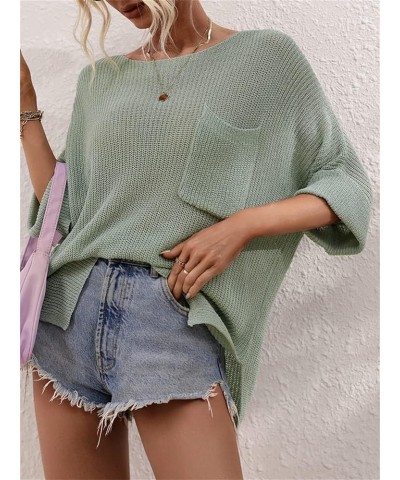 Women's Crewneck Hollow Out Tops Crochet Knit Pullover Sweater Batwing Sleeve Cover Ups 02green $19.97 Swimsuits