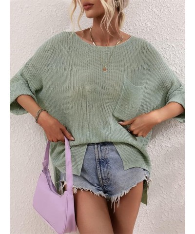 Women's Crewneck Hollow Out Tops Crochet Knit Pullover Sweater Batwing Sleeve Cover Ups 02green $19.97 Swimsuits