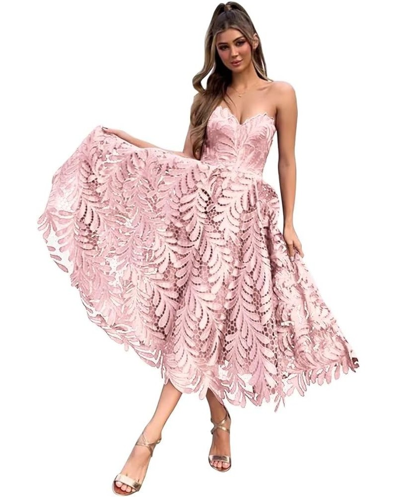 Lace 2024 Prom Dresses Short Sweetheart Neck Homecoming Dresses A Line Formal Dresses for Teens Blush $53.00 Dresses