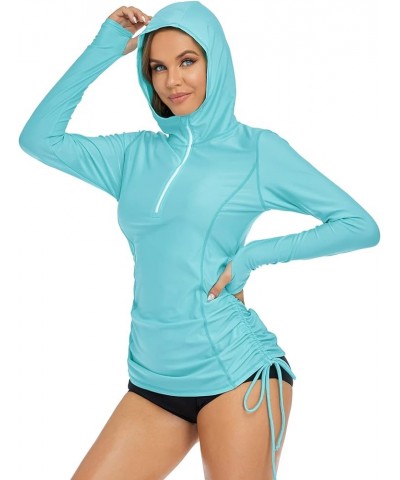 Women's Long Sleeve Hooded Rash Guard Shirt Adjustable Ruched Side UPF 50+ Half-Zip Workout Top Lake Blue, Hooded $19.94 Swim...