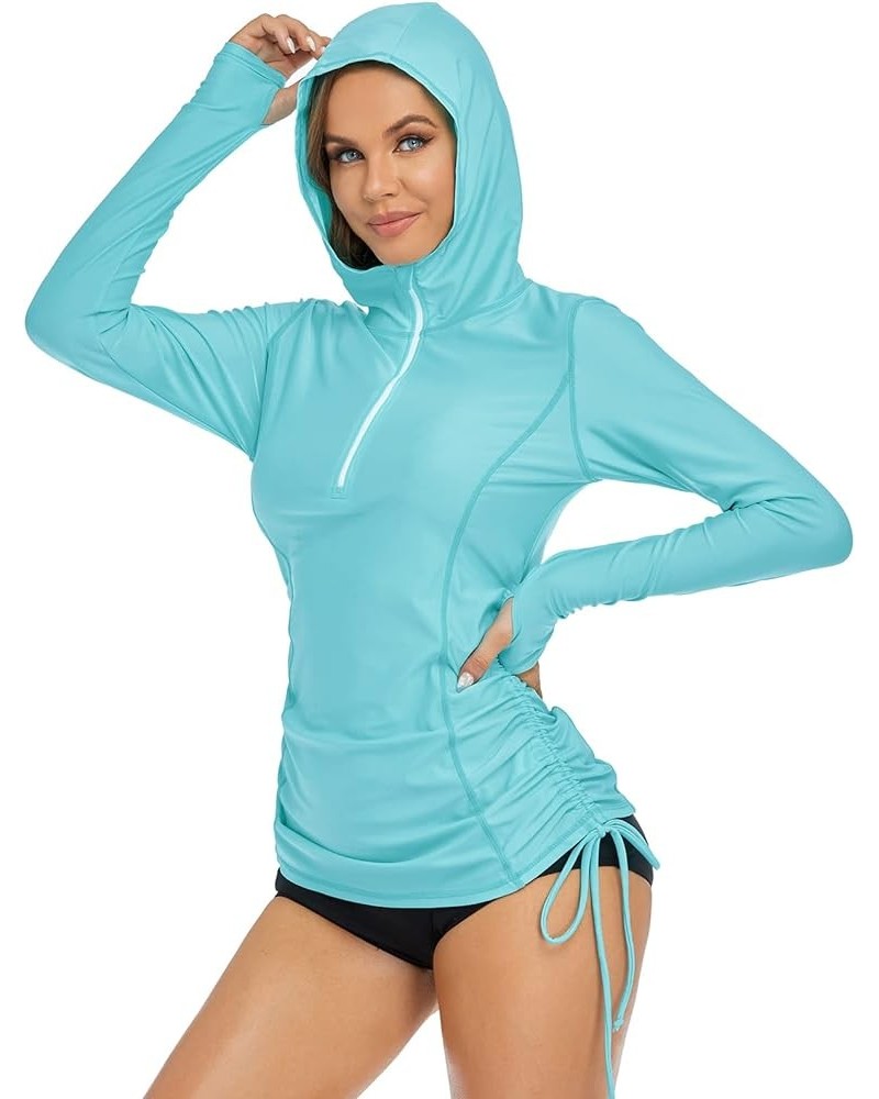 Women's Long Sleeve Hooded Rash Guard Shirt Adjustable Ruched Side UPF 50+ Half-Zip Workout Top Lake Blue, Hooded $19.94 Swim...