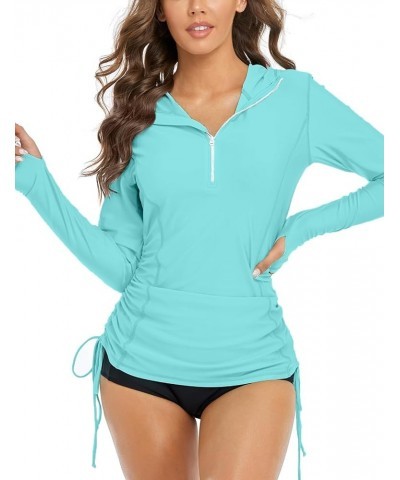 Women's Long Sleeve Hooded Rash Guard Shirt Adjustable Ruched Side UPF 50+ Half-Zip Workout Top Lake Blue, Hooded $19.94 Swim...